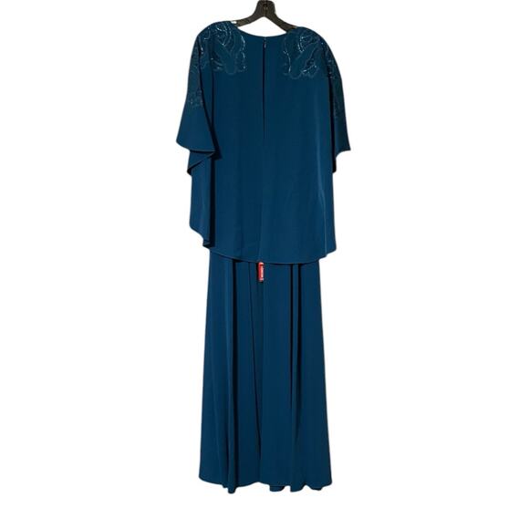 Sachin & Babi NEW Size 10 Moroccan Blue Crepe Embroidered Wren Cape Maxi Gown - Picture 6 of 12